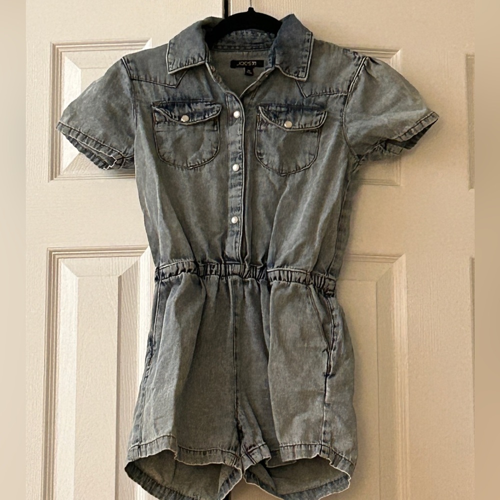 Joe's Jeans Kids Light Blue Wash Denim Button Romper Shorts Girls Size 8